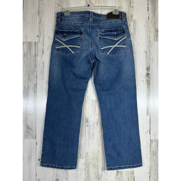 TK Axel Jeans Size 36x28.5 Slim Bootcut Medium Wash Light Distressing - Picture 2 of 10